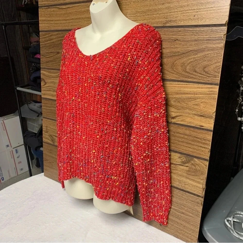 Main Strip red popcorn twist back top size large NWOT super cute oversized - Picture 3 of 9